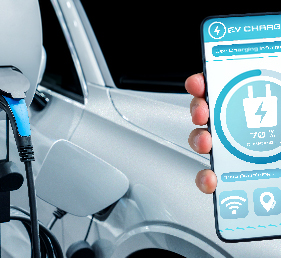 EV charging station for electric car with mobile app display charger status
